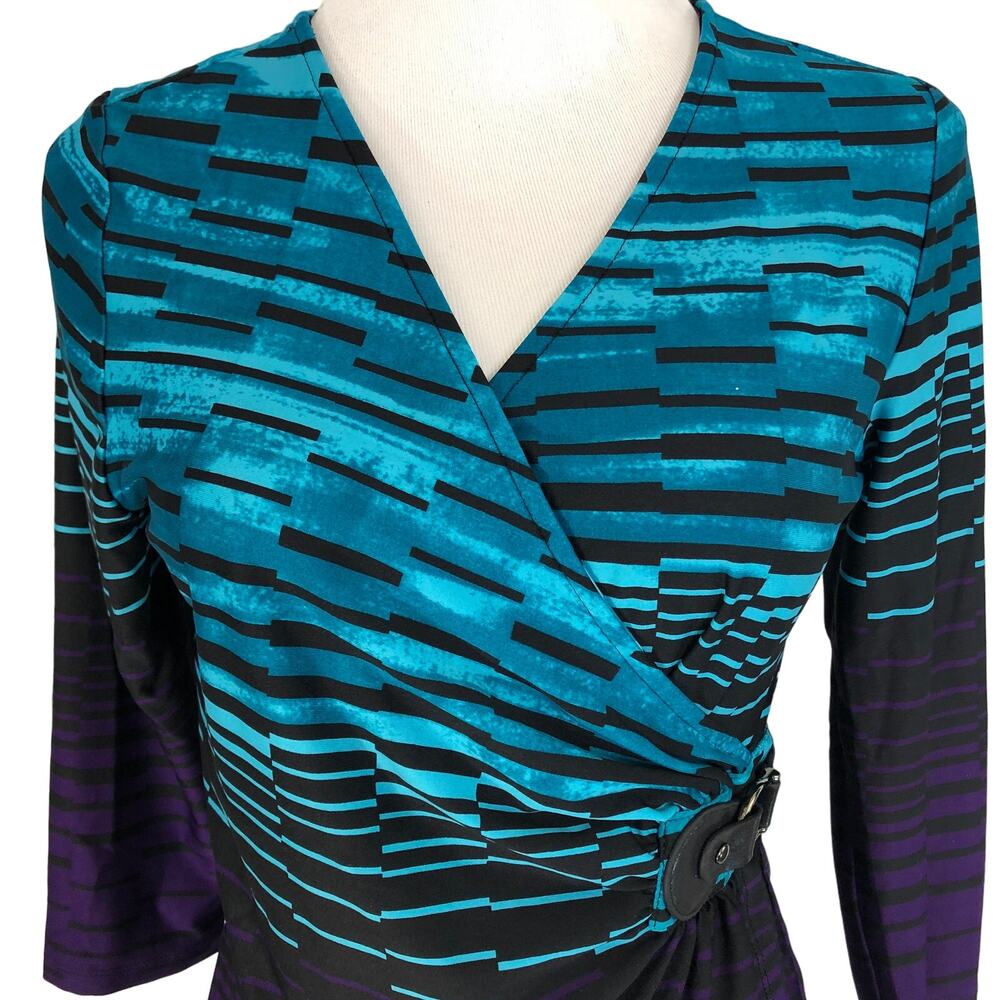 New Directions Slicky Blouse V Neck Ruched Half Wrap Size Petite Small - Picture 5 of 9